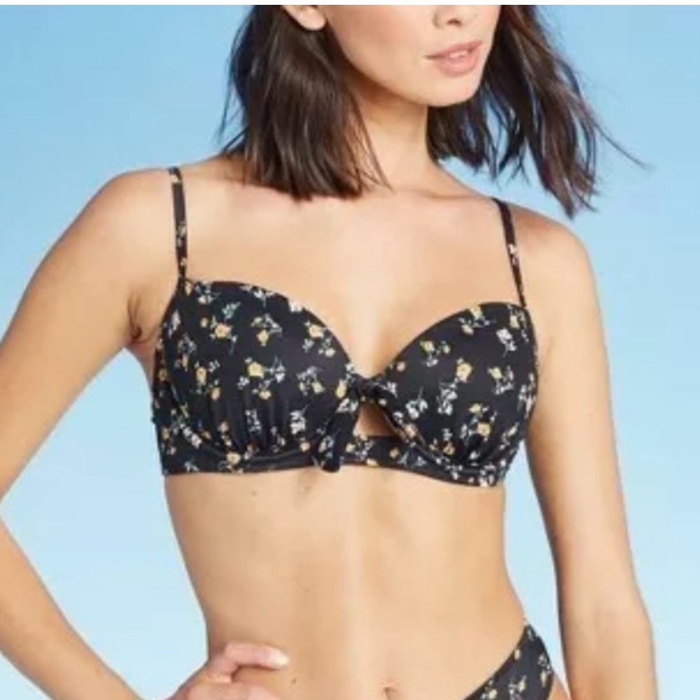 Shade & Shore Black Floral Underwire Bikini Top